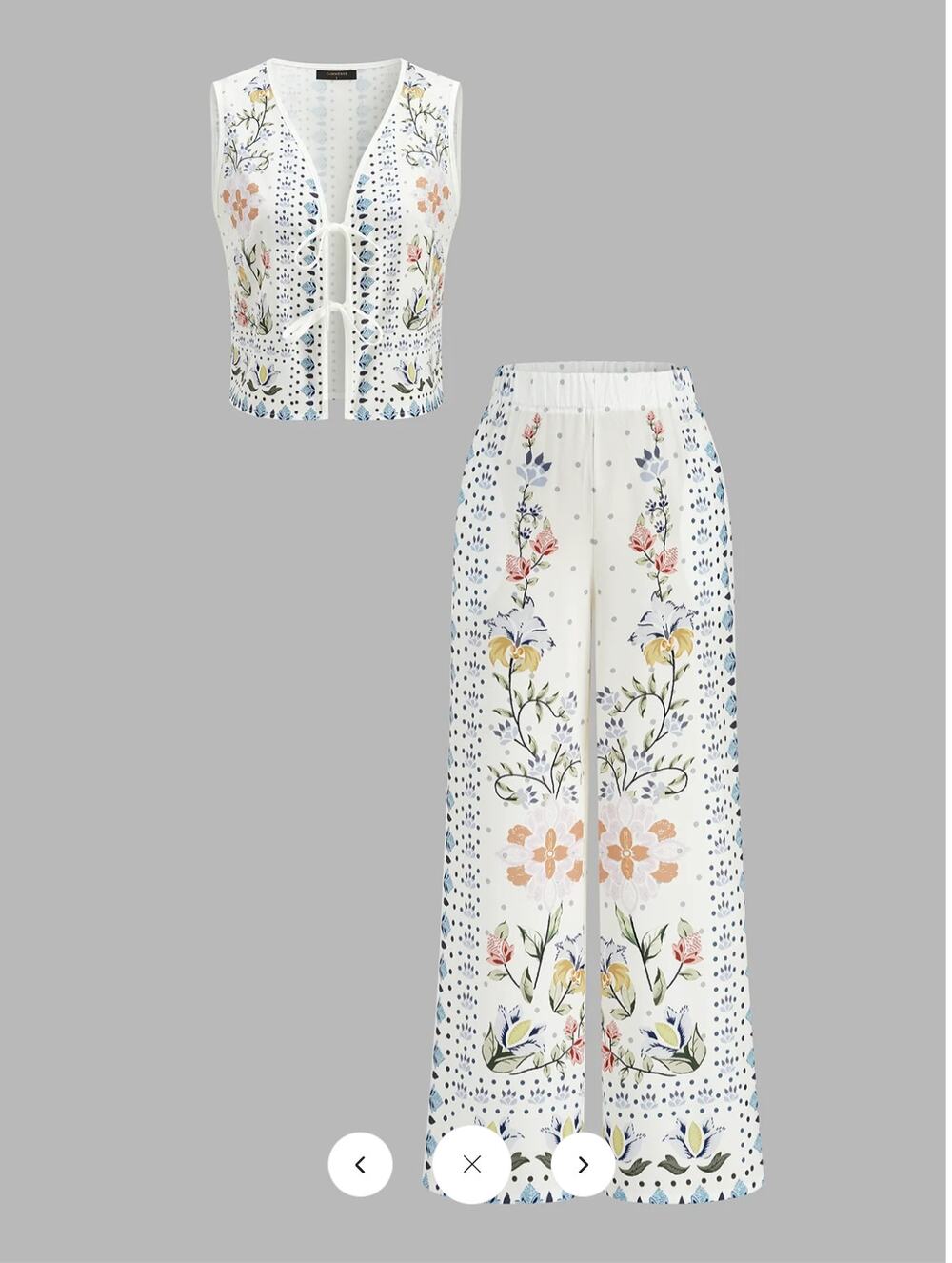 NWT Commense Floral Print Sleeveless Tie Front Top & Pants Set Sz M